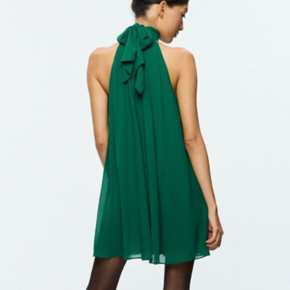 1060 NWT ALICE + OLIVIA CORINE MINI DRESS SZ MED FOREST GREEN - Picture 2 of 6
